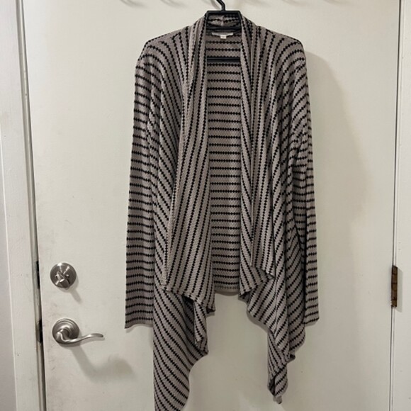 Meraki Brown Striped Open Knit Long Sleeve Cardigan Asymmetrical Hem Size Large - Picture 3 of 8